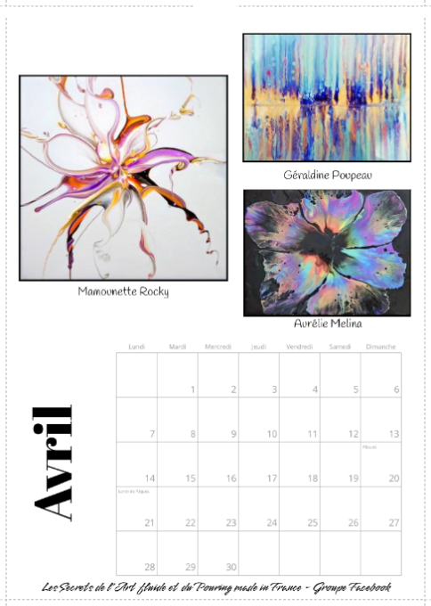 CALENDRIER 2025 - LES SECRETS DE L'ART FLUIDE ET DU POURING MADE IN FRANCE